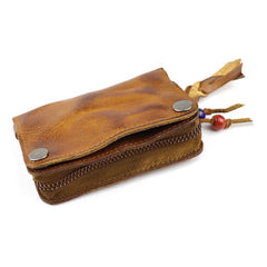 Brown Leather Key Case Key Wallet Men's Dark Coffee Key Holder Red Card Holder For Men