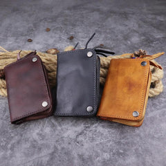 Brown Leather Key Case Key Wallet Men's Dark Coffee Key Holder Red Card Holder For Men