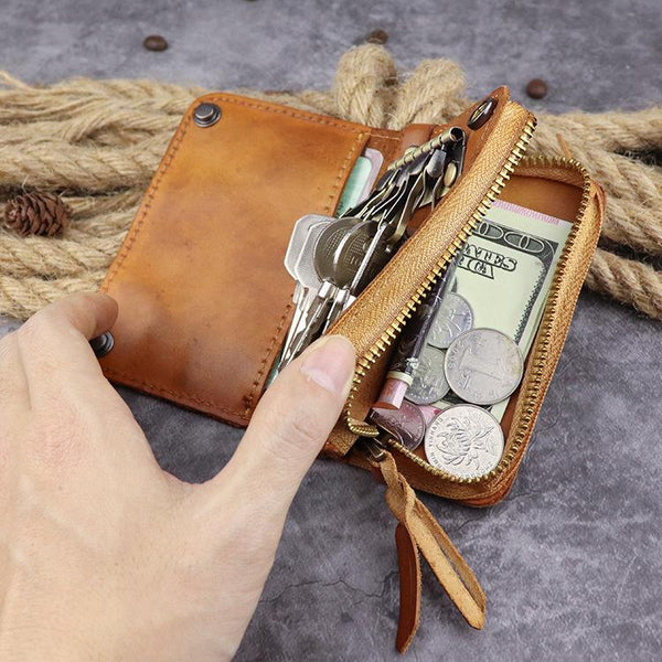 Brown Leather Key Case Key Wallet Men's - Back View