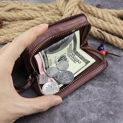 Brown Leather Key Case Key Wallet Men's Dark Coffee Key Holder Red Card Holder For Men