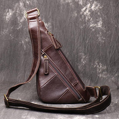 Cool Leather Black Sling Bag Men's Small Sling Pack Coffee Sling Backpack Small Courier Bag For Men