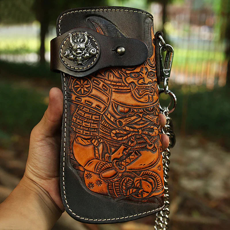 Cool Leather Devil Cthulhu Tooled Biker Wallet Handmade Chain Wallet for Men