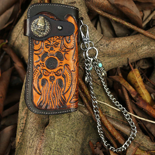 Cool Leather Devil Cthulhu Tooled Biker Wallet - Back View