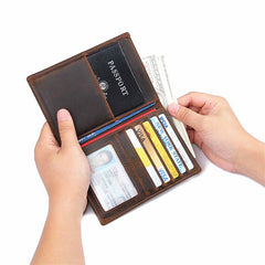 Cool Leather Long Wallet for Men Slim Bifold Wallet Passport Wallet Travel Wallet