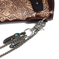 Cool Leather Tooled Dragon&Skull Biker Wallet Handmade Biker Chain Wallet for Men