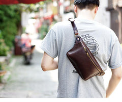 Cool Light Brown Leather Men Chest Bag Waist Bag Tan Fanny Pack Hip Bag Bum Pack For Men