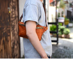 Cool Light Brown Leather Men Chest Bag Waist Bag Tan Fanny Pack Hip Bag Bum Pack For Men