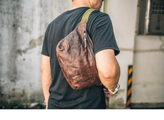 Cool Black Leather Men Chest Bag Waist Bags Coffee Fanny Pack Hip Bag One Shoulder Backpack For Men