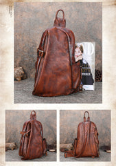 Cool Men's Leather Sling Bag Sling Pack Brown Leather Sling Backpack For Men