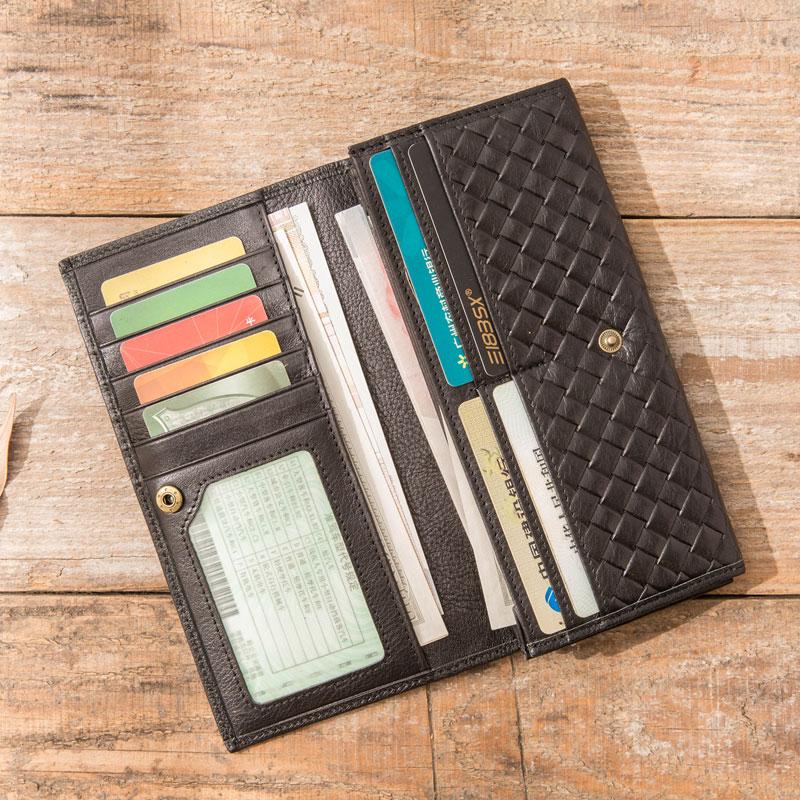 Cool Black Braided Leather Mens Long Wallet Long Wallet for Men