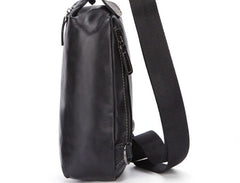 Cool Black Leather Chest Bag Sling Bag Crossbody Sling Bag Hiking Sling Bag For Men