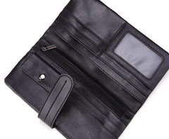 Cool Black Mens Leather Long Wallet Bifold Long Wallet for Men