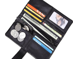 Cool Black Mens Leather Long Wallet Bifold Long Wallet for Men