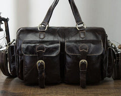 Cool Black Coffee Leather Men Barrel Overnight Bags Travel Bags Weekender Bags For Men