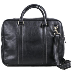 Cool Black Leather Mens Briefcase Work Bag Laptop Bag Business Bag for Men