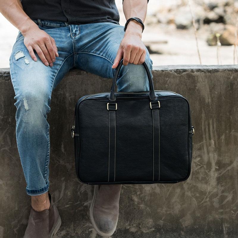 Mens black leather work bag sales