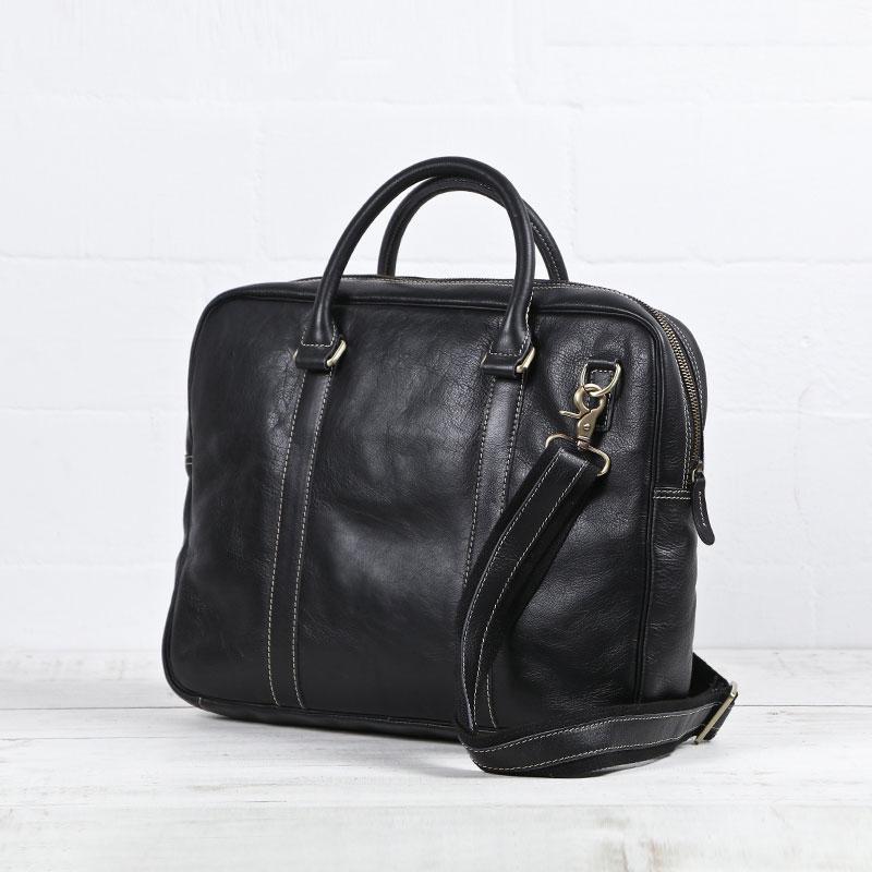 Cool Black Leather Mens Briefcase Work Bag Laptop Bag Business Bag for Men