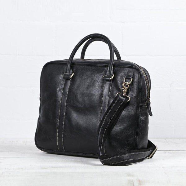 Cool Black Leather Mens Briefcase Work Bag Laptop Bag Business Bag for Men HB03981114