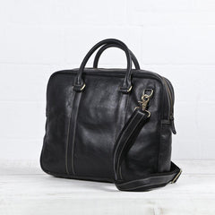 Cool Black Leather Mens Briefcase Work Bag Laptop Bag Business Bag for Men