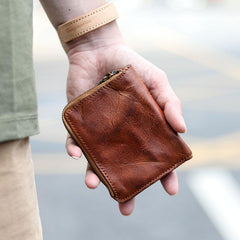 Cool Brown Leather Mens billfold Wallet Bifold SMall Wallet Black Front Pocket Wallet For Men