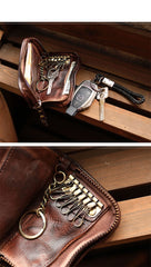 Cool Black Leather Mens Key Wallet Zipper Coin Pouch Card Front Pocket Wallet For Men