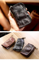 Cool Black Leather Mens Key Wallet Zipper Coin Pouch Card Front Pocket Wallet For Men