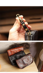 Cool Black Leather Mens Key Wallet Zipper Coin Pouch Card Front Pocket Wallet For Men