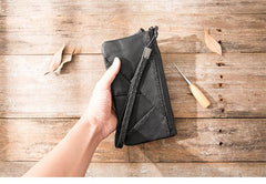 Cool Black Leather Mens Long Wallet Zipper Clutch Wallet Long Wallet Phone Bag Wristlet Wallet for Men