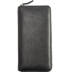 Cool Black Leather Mens Zipper Clutch Wallet Long Wallet Black Cell Phone Long Wallet for Men