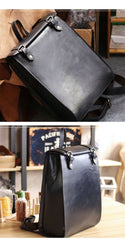 Cool Black Leather Mens Travel Backpack Work Handbag 14 inches Work Backpack For Men