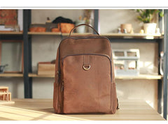 Cool Camel Leather Mens Travel Black Backpack Work 14 inches Brown Work Backpack For Men