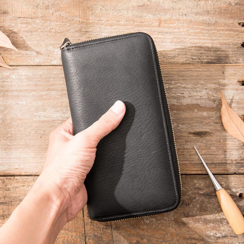 Cool Black Leather Mens Zipper Clutch Wallet Long Wallet for Men