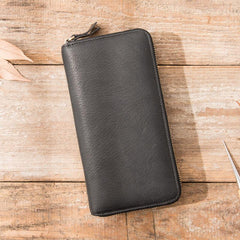 Cool Black Leather Mens Zipper Clutch Wallet Long Wallet for Men