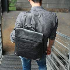 Cool Black Mens Leather Backpack Travel Backpacks Laptop Backpack for men