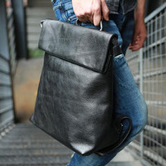 Cool Black Mens Leather Backpack Travel Backpacks Laptop Backpack for men