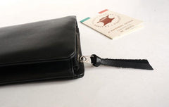 Cool Black Mens Leather Bifold Long Wallet Phone Soft Leather Long Wallet for Men