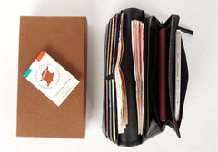 Cool Black Mens Leather Bifold Long Wallet Phone Soft Leather Long Wallet for Men