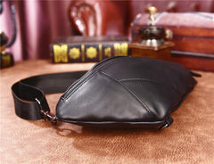 Cool Black Mens Leather One Shoulder Backpack Chest Bag Sling Bag Sling Crossbody Bag For Men