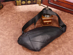 Cool Black Mens Leather One Shoulder Backpack Chest Bag Sling Bag Sling Crossbody Bag For Men
