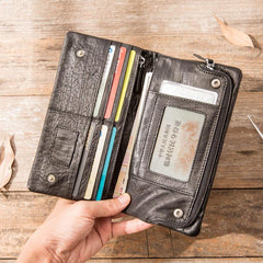 Cool Black Skull Leather Mens Long Wallet Long Wallet for Men