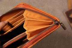 Handmade Braided Leather Mens Long Wallet Brown Zipper Long Wallet for Men