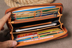 Handmade Braided Leather Mens Long Wallet Brown Zipper Long Wallet for Men