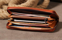 Handmade Braided Leather Mens Long Wallet Brown Zipper Long Wallet for Men