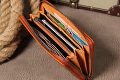 Handmade Braided Leather Mens Long Wallet Brown Zipper Long Wallet for Men
