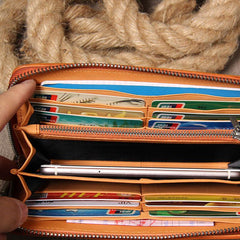 Handmade Braided Leather Mens Long Wallet Brown Zipper Long Wallet for Men