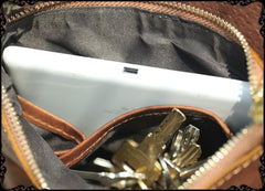 Cool Brown Leather Mens Vertical Side Bag Small Messenger Bag Courier Bag For Men