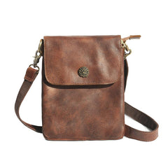 Cool Brown Leather Mens Vertical Side Bag Small Messenger Bag Courier Bag For Men