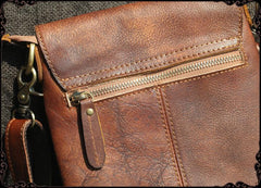 Cool Brown Leather Mens Vertical Side Bag Small Messenger Bag Courier Bag For Men