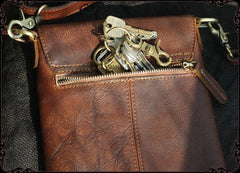 Cool Brown Leather Mens Vertical Side Bag Small Messenger Bag Courier Bag For Men