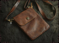 Cool Brown Leather Mens Vertical Side Bag Small Messenger Bag Courier Bag For Men